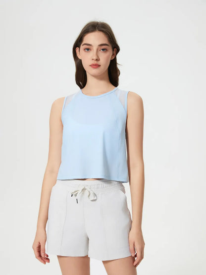 Open Back Slit Round Neck Activewear Tank Top Baby Blue