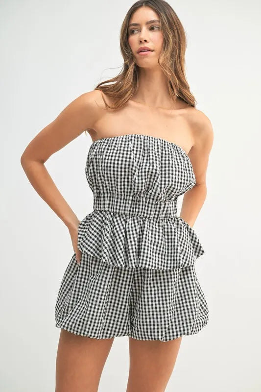 Gingham Tube Top and Shorts Set - Outfit Sets