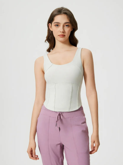 Round Neck Wide Strap Activewear Tank Top White