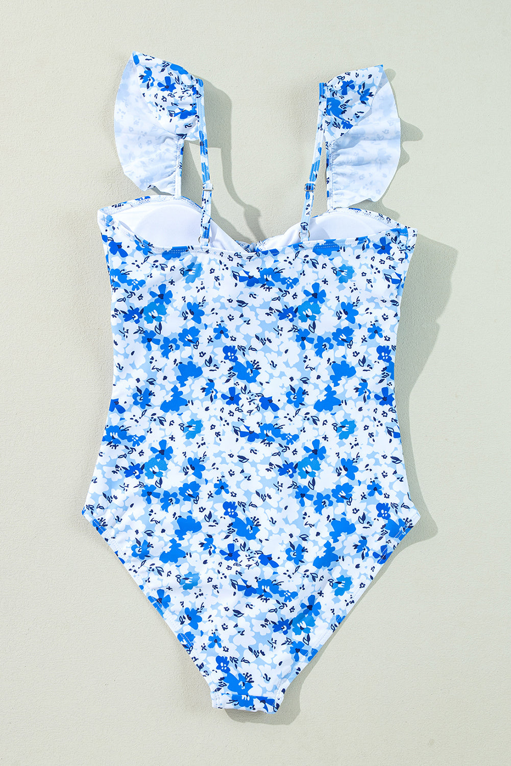 Floral Ruffle Strap Lace-Up One-Piece Swimsuit — Bold Print Removable Pads Summer Style - One-Piece Swimsuits