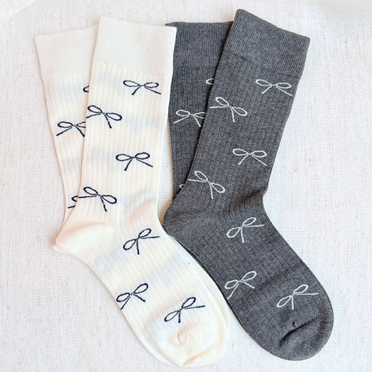 As Shown One Size Minimalist Ribbed Bow Socks Set Of 2 | Trendy Socks Outfit Idea for Women by Ro + Ivy | Elevated Basics, Modern Comfort & Style