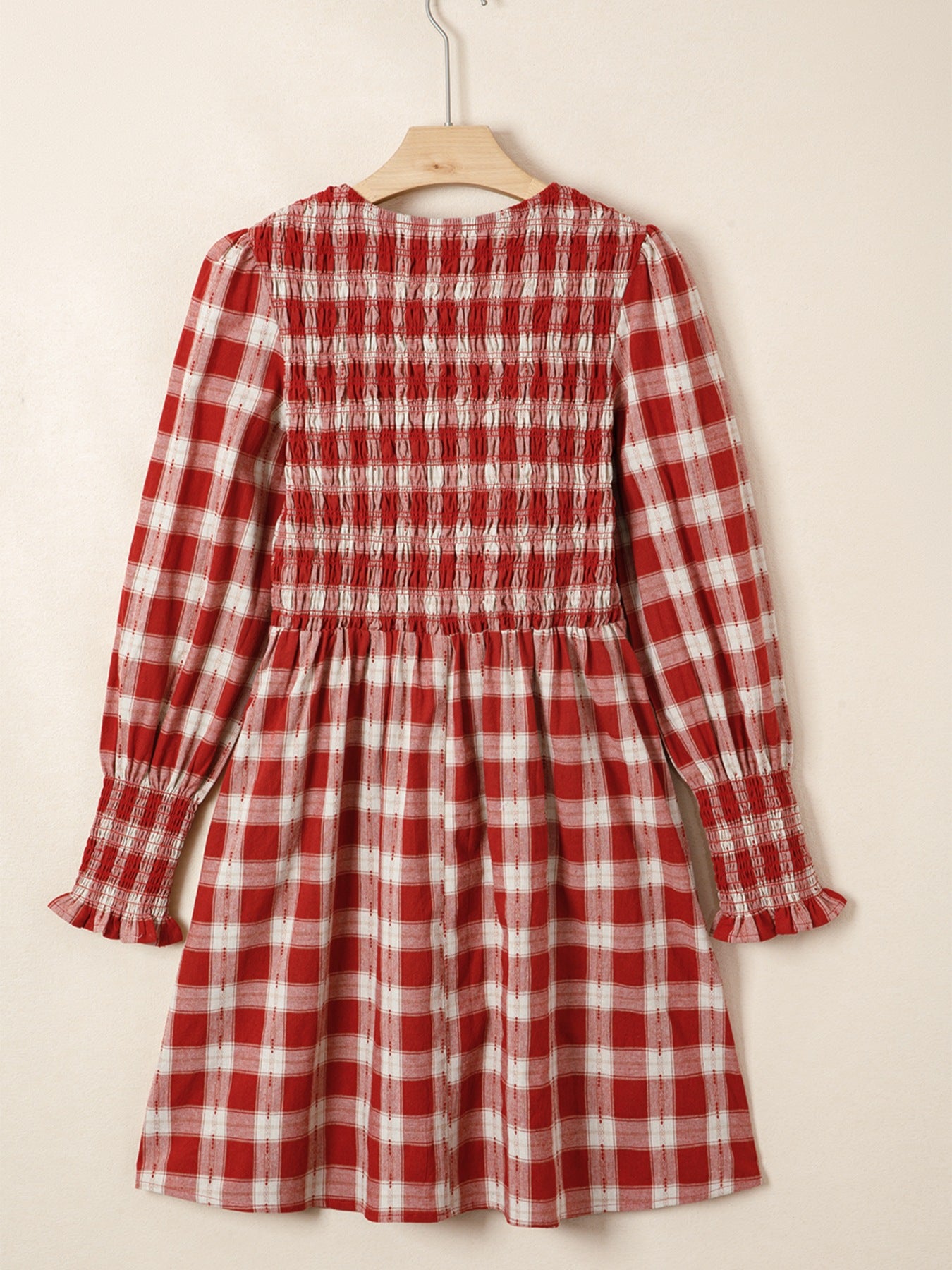 Women's Plaid Print Smocked Puff Sleeve Mini Dress - Mini Dresses