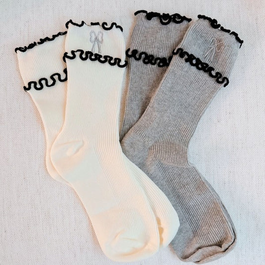 As Shown One Size Ribbon Ripple Socks Set Of 2 | Trendy Socks Outfit Idea for Women by Ro + Ivy | Elevated Basics, Modern Comfort & Style
