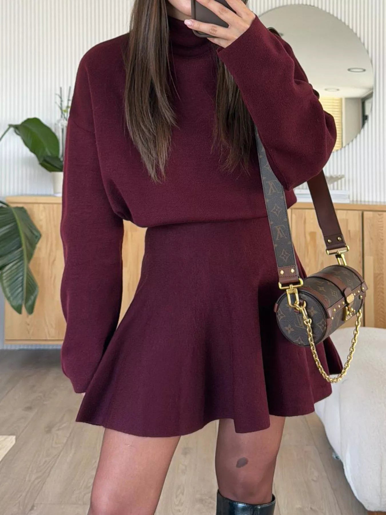 Women's Round Neck Long Sleeve Mini Sweater Dress - Sweater Dresses