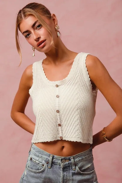 Chevron Pattern Buttoned Front Lightweight Tank Top | Trendy Tank Tops Outfit Idea for Women by Ro + Ivy | Elevated Basics, Modern Comfort & Style