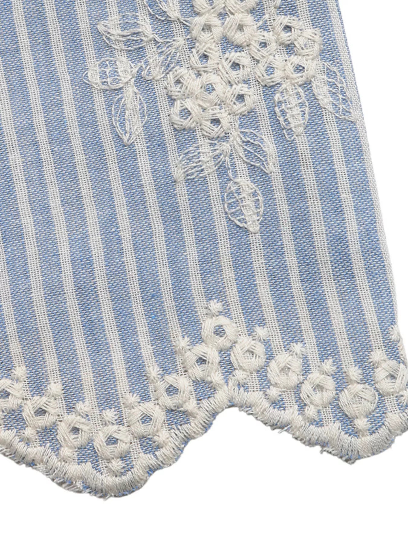 Women's Striped Embroidered Ruffle Sleeve Blouse - Blouses