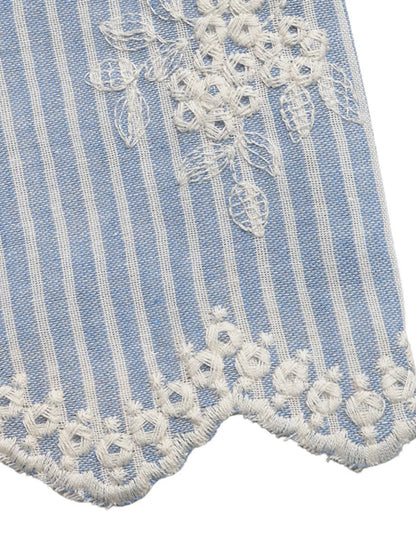Women's Striped Embroidered Ruffle Sleeve Blouse - Blouses