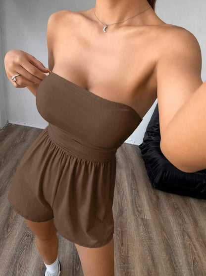 Women's Strapless Ruched Waist Romper - Rompers