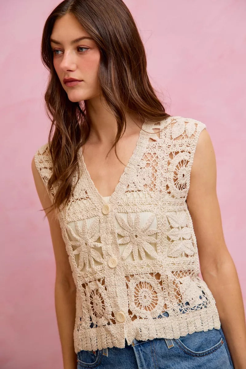 Women's Crochet Sleeveless Vest Top - Knit Vests