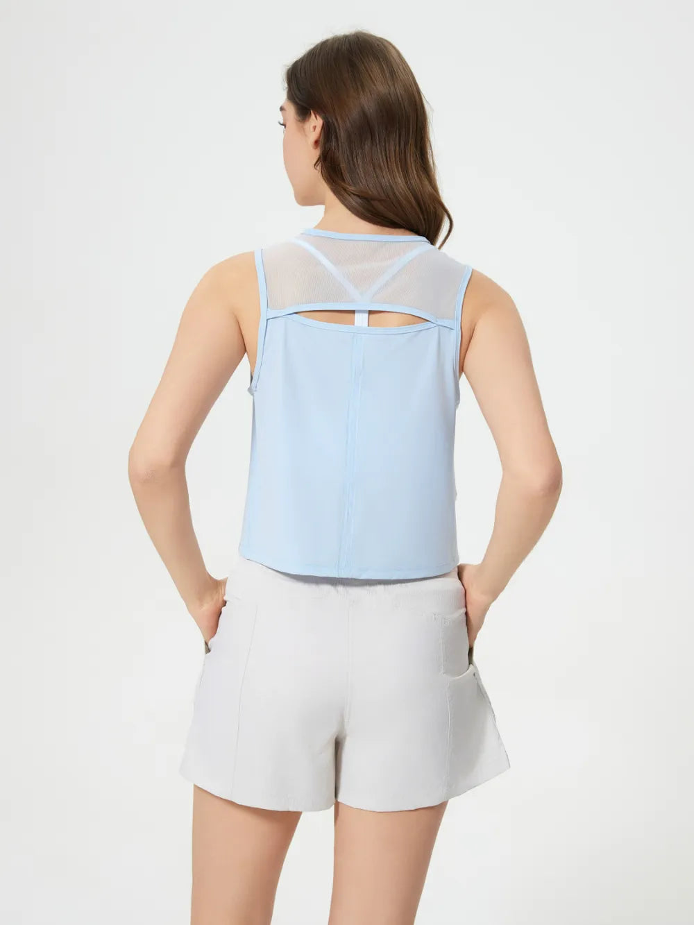 Open Back Slit Round Neck Activewear Tank Top