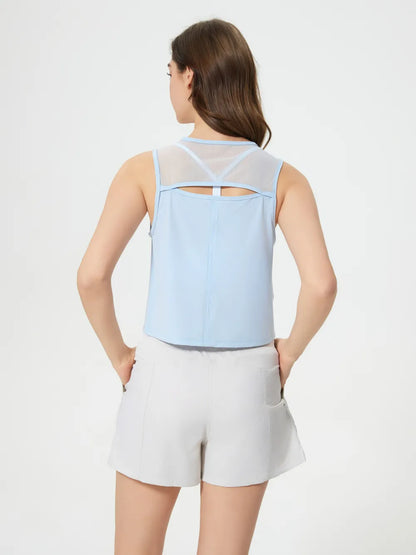 Open Back Slit Round Neck Activewear Tank Top