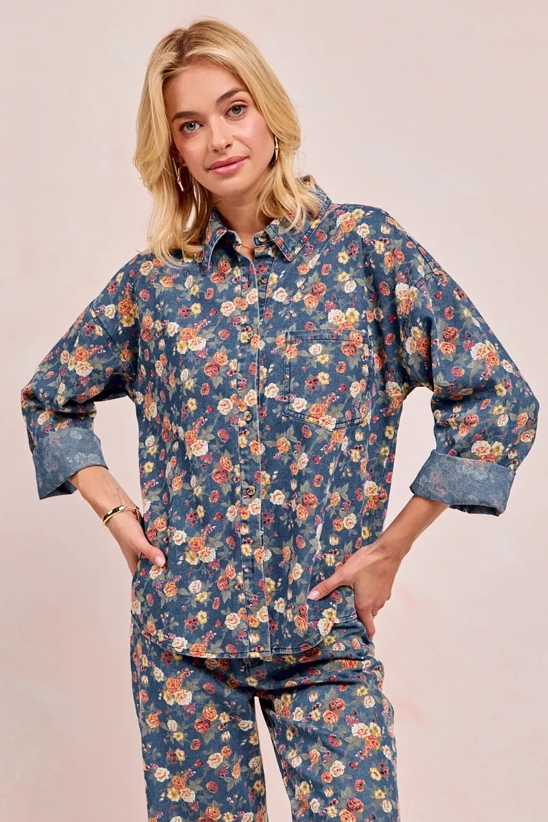 Lightweight Floral Print Button Up Long Sleeve Shirt | Trendy Shirts Outfit Idea for Women by Ro + Ivy | Elevated Basics, Modern Comfort & Style