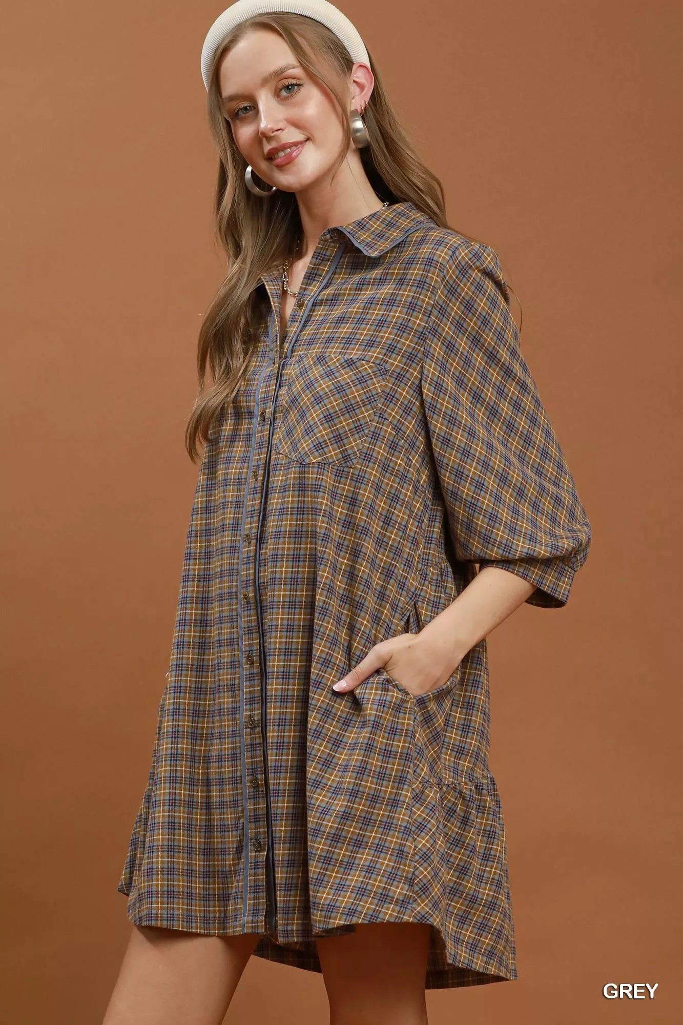 Women's Plaid Button Down Oversized Shirt Mini Dress - Mini Dresses
