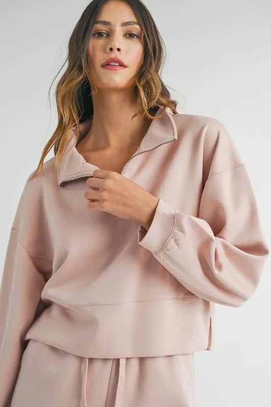 Half Zip Sweatshirt and Shorts Set - Loungewear Sets