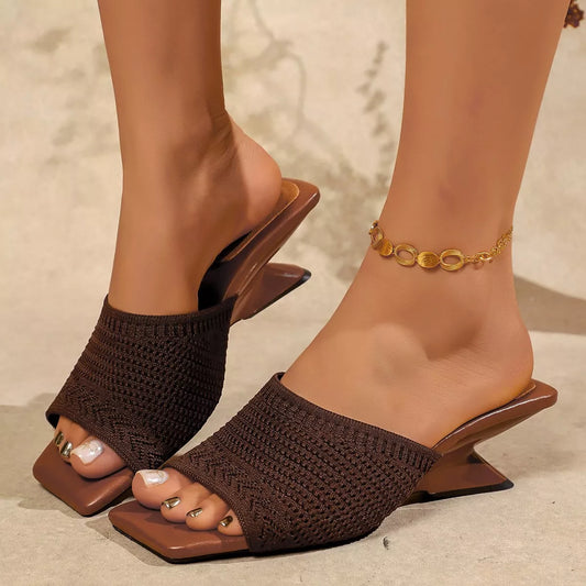Women's Open Toe Block Heel Sandals Brown