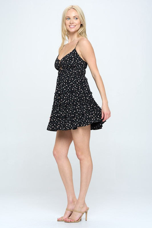 Floral Ruffle Cami Mini Fit-and-Flare Dress – outfit idea for women | Ro + Ivy