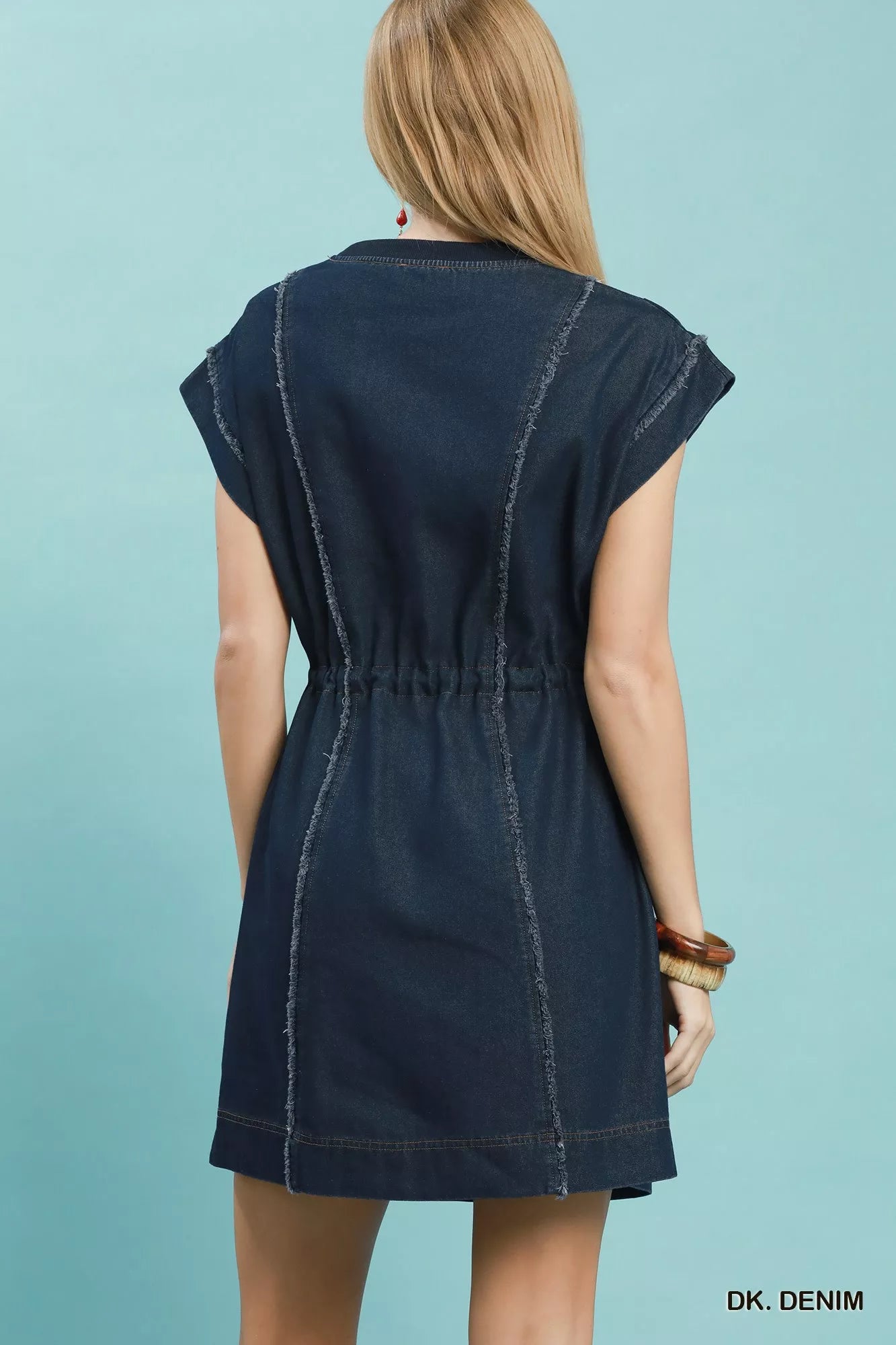 Women's Frayed Hem Denim Mini Dress - Mini Dresses
