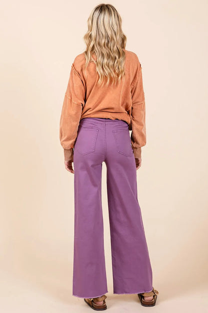 Twill High Waisted Button Fly Wide Leg Pants – outfit idea for women | Ro + Ivy