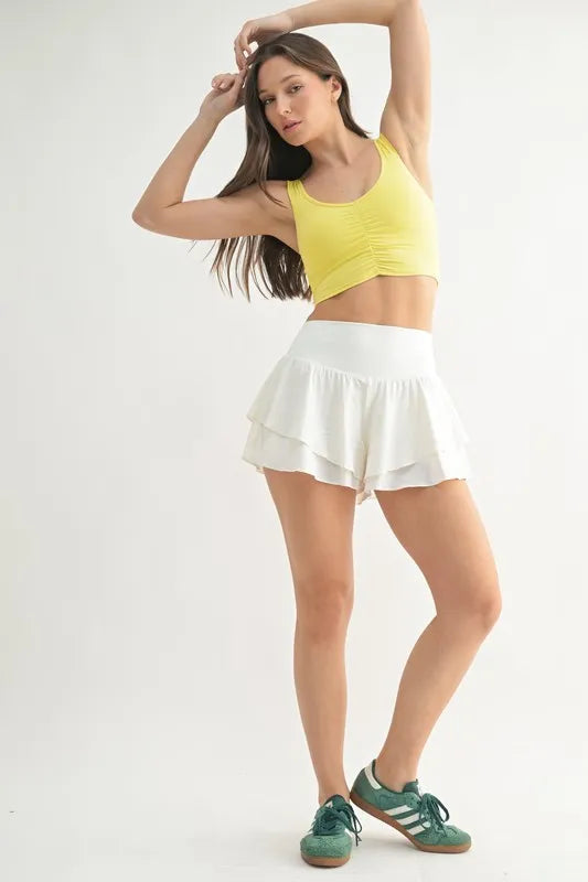 Ruched Front Active Tank Top in Lemon – outfit idea for women | Ro + Ivy