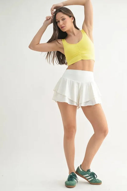 Ruched Front Active Tank Top in Lemon – outfit idea for women | Ro + Ivy