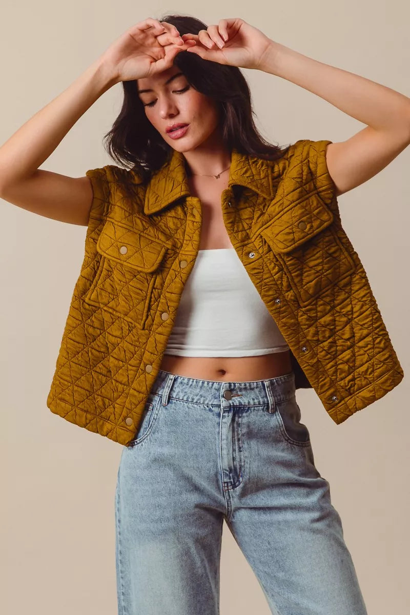 Quilt Stitch Button Up Short Sleeve Knit Vest | Trendy Vests Outfit Idea for Women by Ro + Ivy | Elevated Basics, Modern Comfort & Style