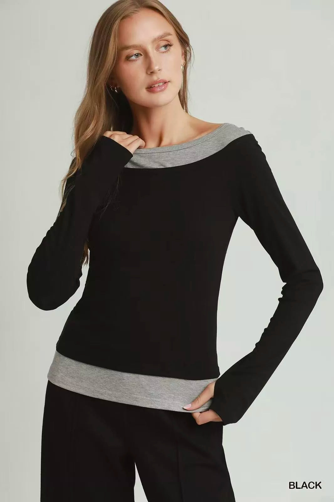 Layered Long Sleeve Top BLACK