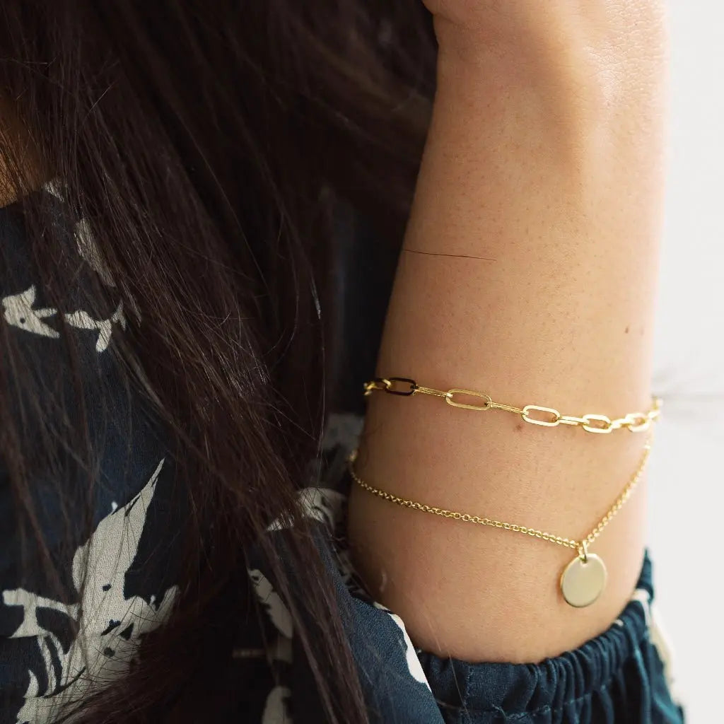 Miniature Sun Disc Charm Bracelet — Delicate Stackable Everyday Jewelry - Bracelets