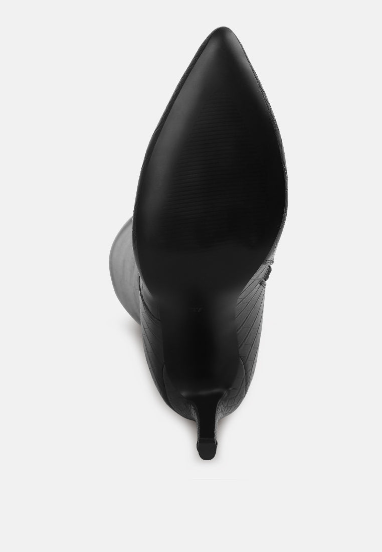 Croc-Embossed High-Heel Calf Boots with Side Zipper