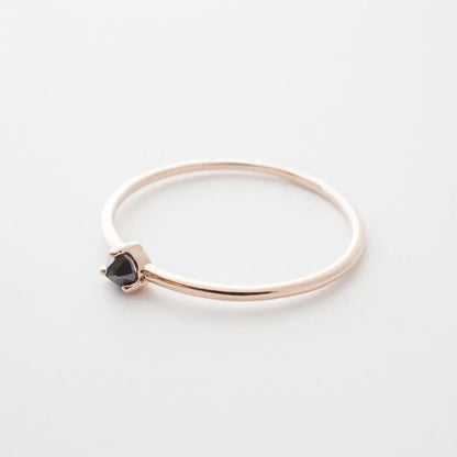 Iron Ore Crystal Point Solitaire Ring — Dainty Stacking Minimalist Band - Rose Gold Rings