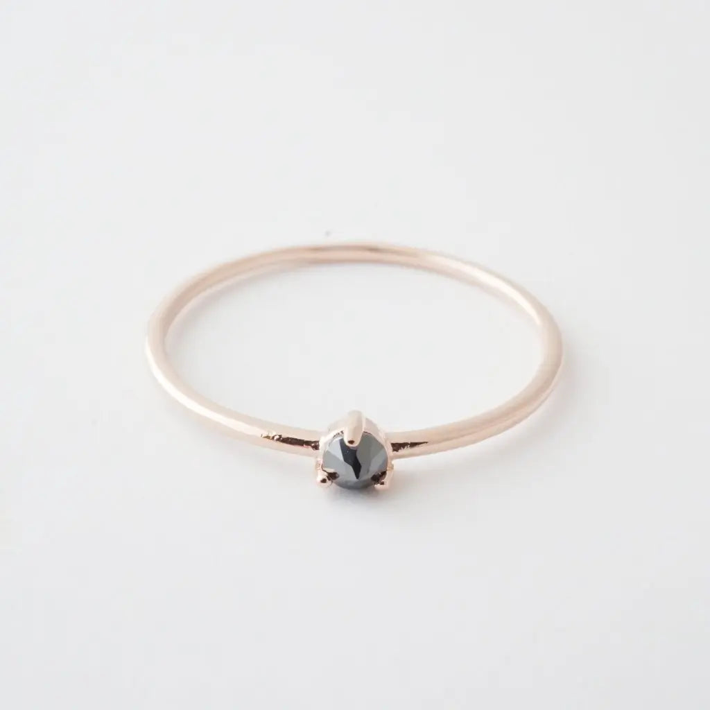 Iron Ore Crystal Point Solitaire Ring — Dainty Stacking Minimalist Band - Rings