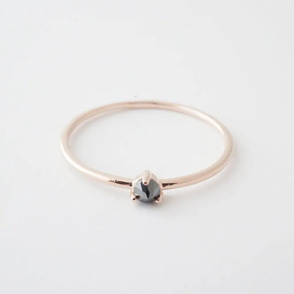 Iron Ore Crystal Point Solitaire Ring — Dainty Stacking Minimalist Band - Rings