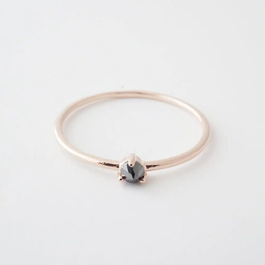 Iron Ore Crystal Point Solitaire Ring — Dainty Stacking Minimalist Band - Rings