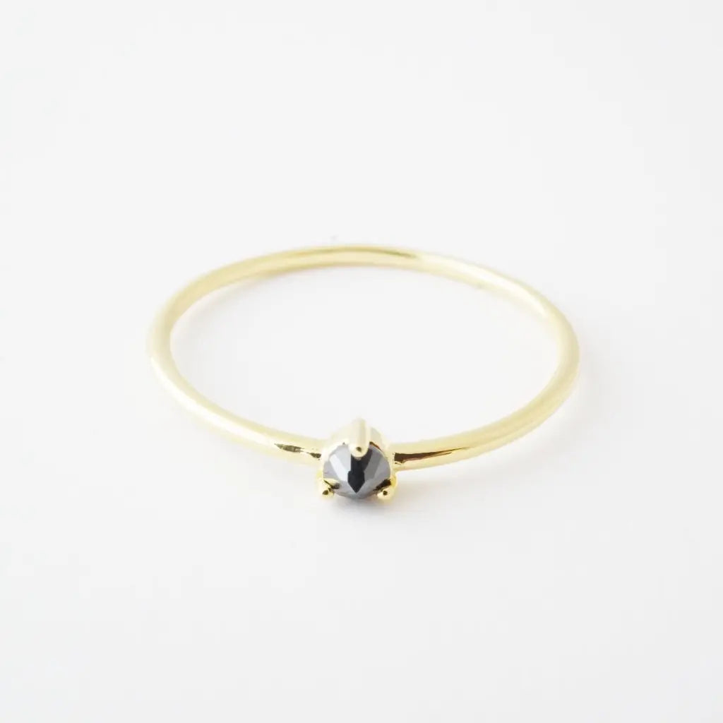 Iron Ore Crystal Point Solitaire Ring — Dainty Stacking Minimalist Band - Rings