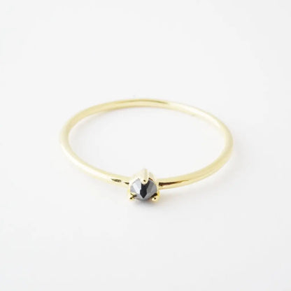 Iron Ore Crystal Point Solitaire Ring — Dainty Stacking Minimalist Band - Rings