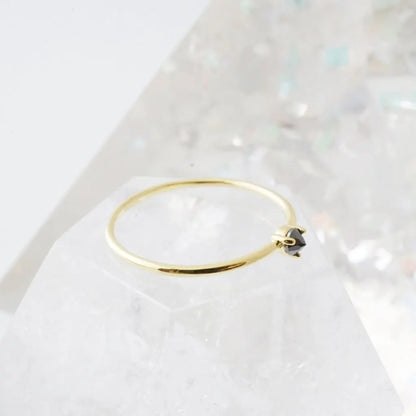 Iron Ore Crystal Point Solitaire Ring — Dainty Stacking Minimalist Band - Rings