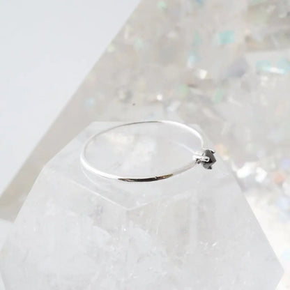 Iron Ore Crystal Point Solitaire Ring — Dainty Stacking Minimalist Band - Rings