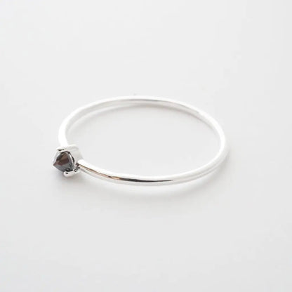 Iron Ore Crystal Point Solitaire Ring — Dainty Stacking Minimalist Band - Silver Rings
