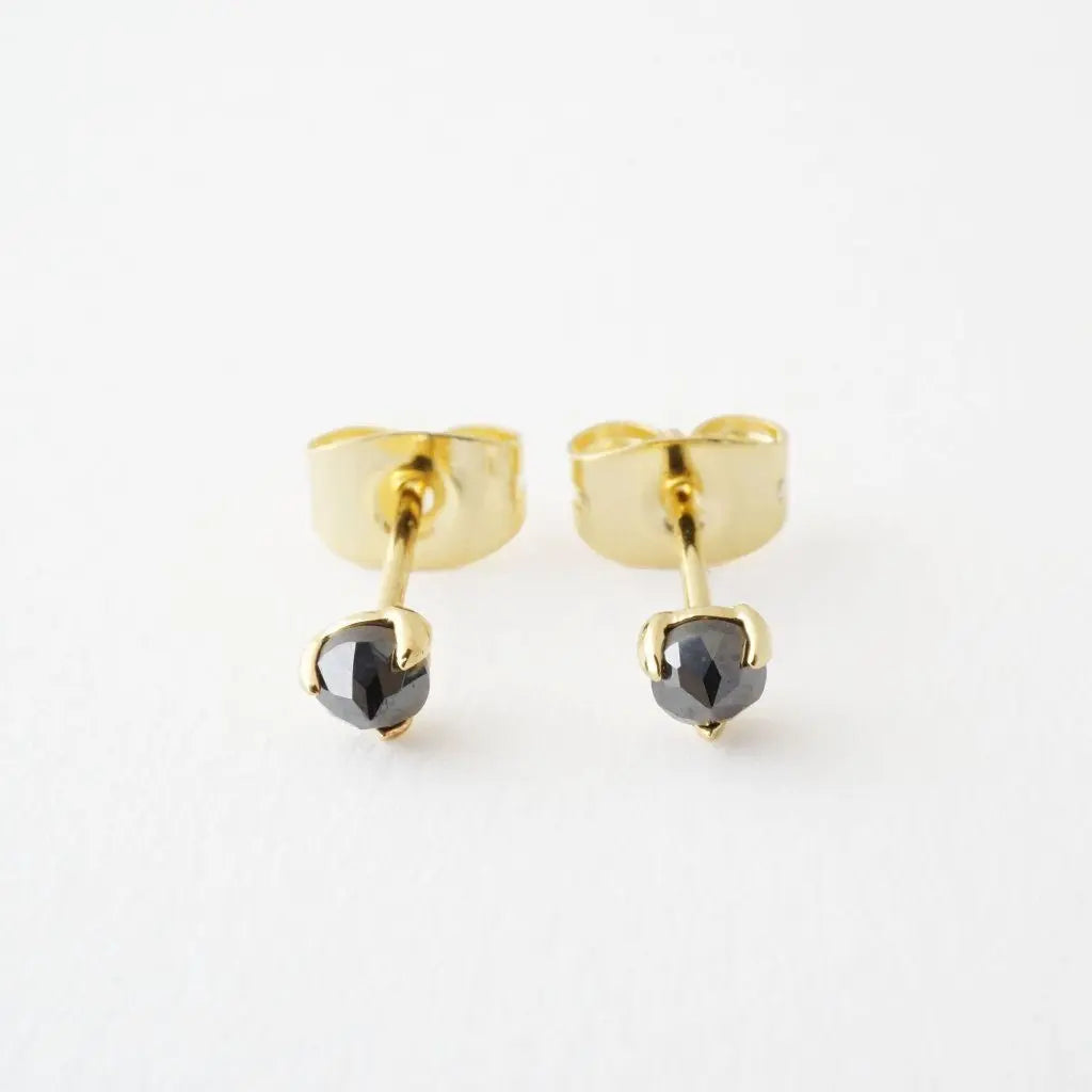 Iron Ore Crystal Point Solitaire Stud Earrings — Dainty Minimalist Everyday - Earrings
