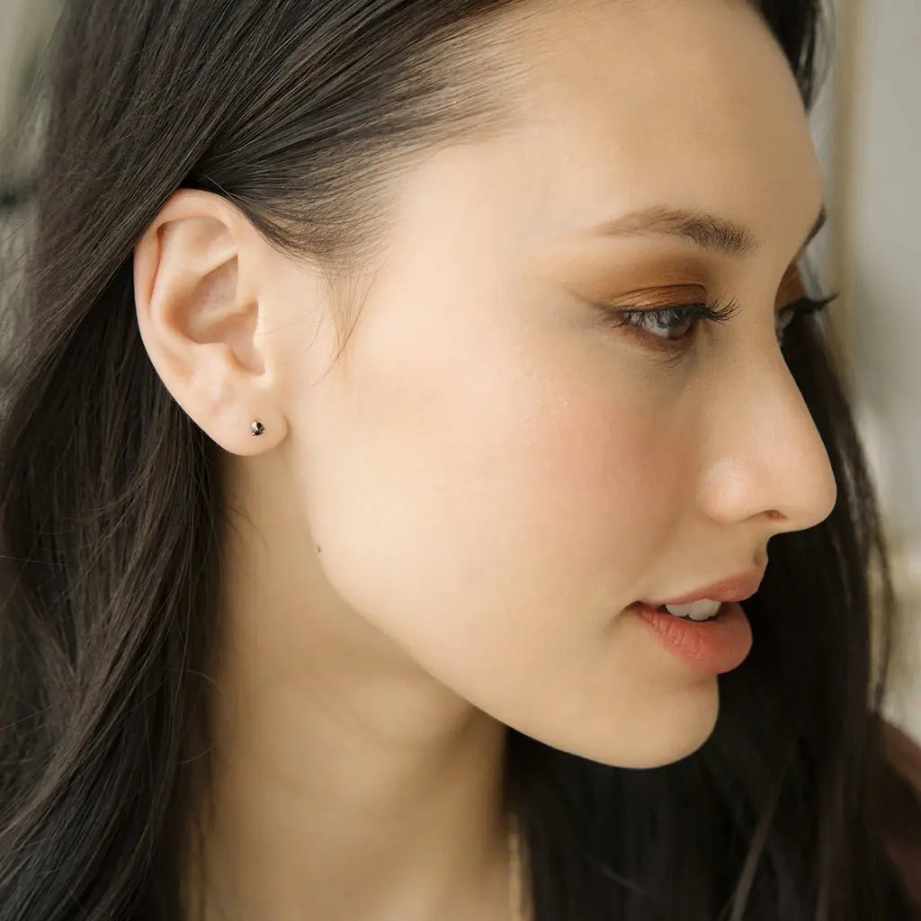 Iron Ore Crystal Point Solitaire Stud Earrings — Dainty Minimalist Everyday - Earrings
