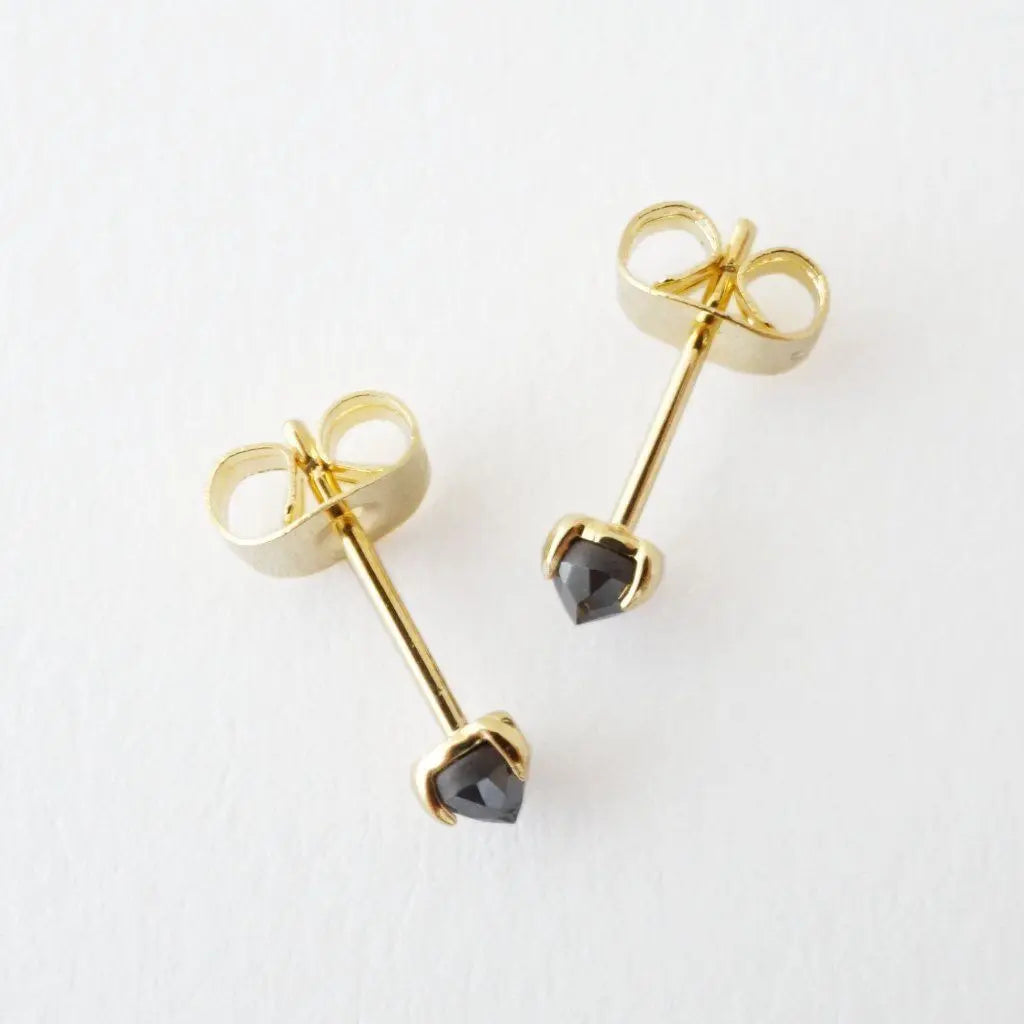 Iron Ore Crystal Point Solitaire Stud Earrings — Dainty Minimalist Everyday - Earrings