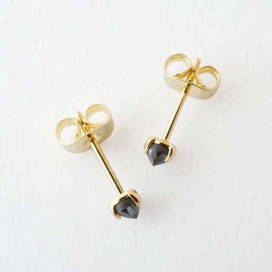 Iron Ore Crystal Point Solitaire Stud Earrings — Dainty Minimalist Everyday - Earrings