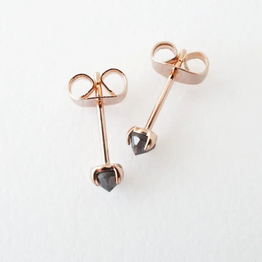Iron Ore Crystal Point Solitaire Stud Earrings — Dainty Minimalist Everyday - Earrings