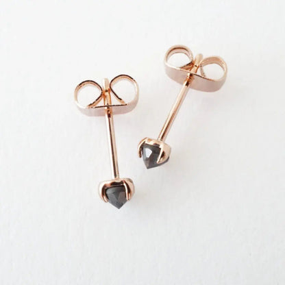 Iron Ore Crystal Point Solitaire Stud Earrings — Dainty Minimalist Everyday - Earrings