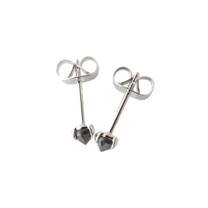 Iron Ore Crystal Point Solitaire Stud Earrings — Dainty Minimalist Everyday - Silver Earrings