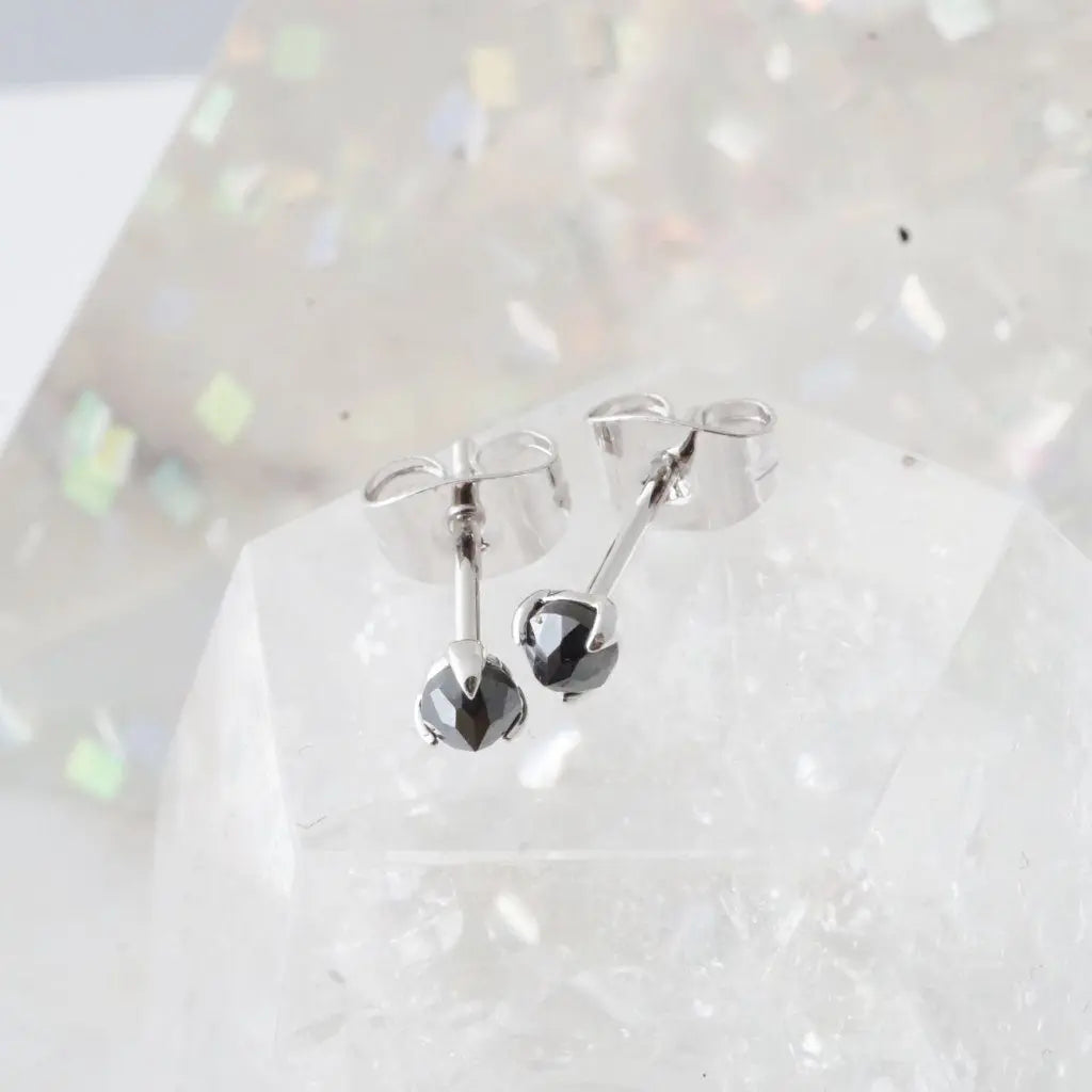 Iron Ore Crystal Point Solitaire Stud Earrings — Dainty Minimalist Everyday - Earrings