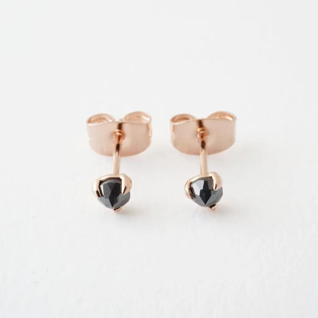 Iron Ore Crystal Point Solitaire Stud Earrings — Dainty Minimalist Everyday - Earrings