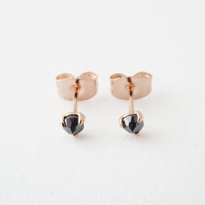 Iron Ore Crystal Point Solitaire Stud Earrings — Dainty Minimalist Everyday - Earrings