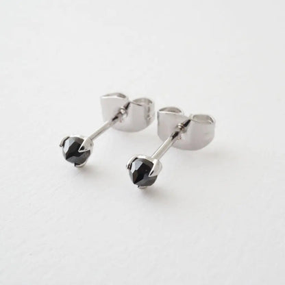 Iron Ore Crystal Point Solitaire Stud Earrings — Dainty Minimalist Everyday - Earrings