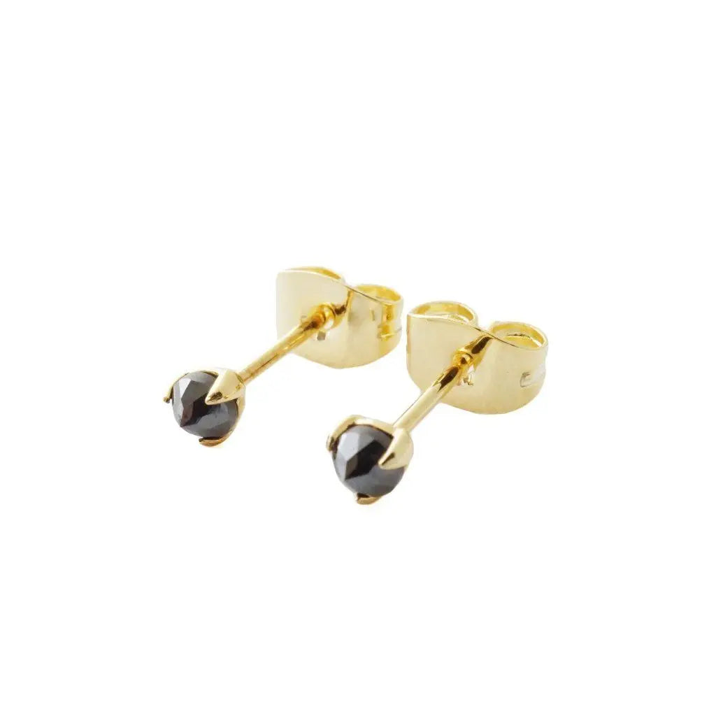 Iron Ore Crystal Point Solitaire Stud Earrings — Dainty Minimalist Everyday - Gold Earrings