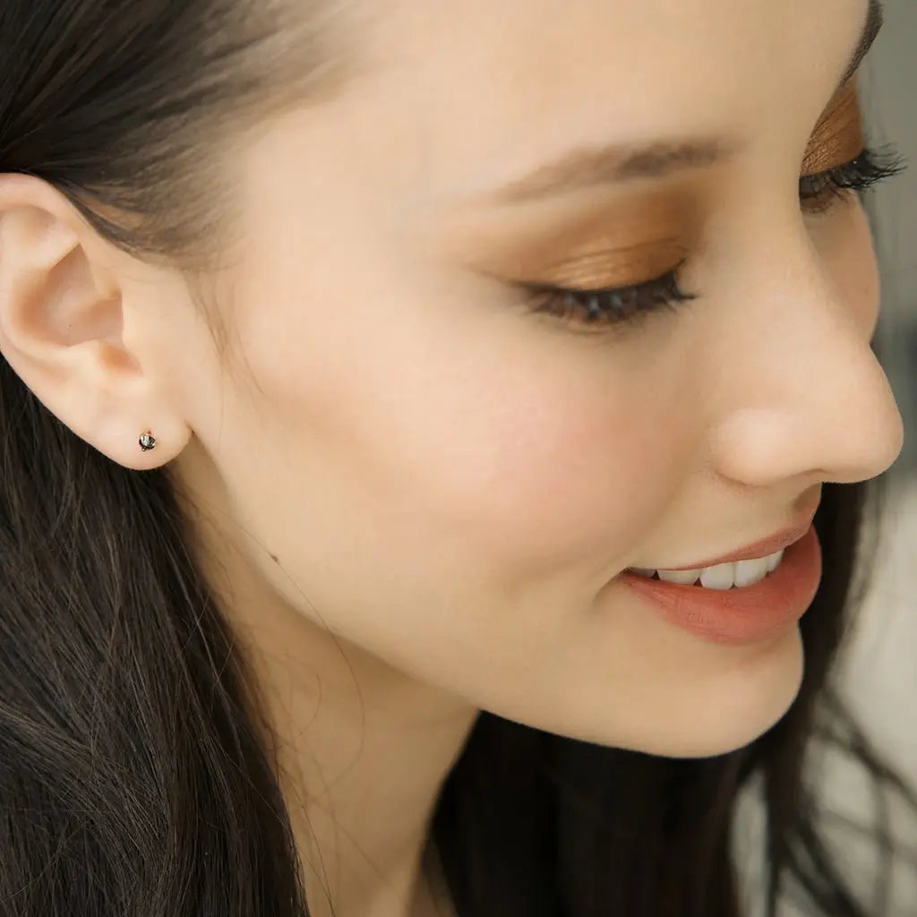 Iron Ore Crystal Point Solitaire Stud Earrings — Dainty Minimalist Everyday - Earrings